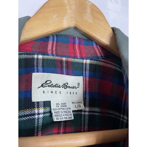 Eddie Bauer Full Button Up Chore Jacket Men's Size Large Green Plaid Lined - Picture 6 of 9
